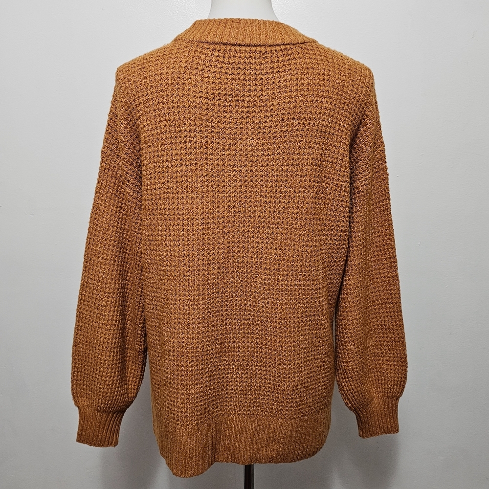 American Eagle Brown Waffle Knit Crewneck Oversized  Sweater Size Small - Picture 5 of 9